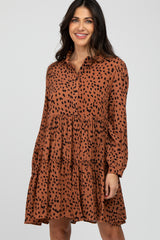 Rust Animal Print Collared Button Front Dress