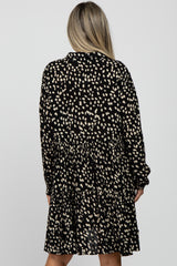 Black Animal Print Collared Button Front Maternity Dress