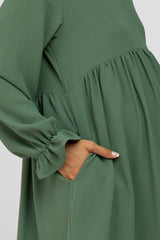 Green Ruffle Trim Long Sleeve Maternity Dress