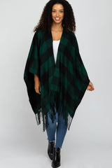 Forest Green Plaid Fringe Maternity Poncho