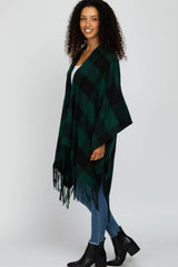 Forest Green Plaid Fringe Poncho