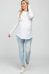 White Basic Raglan Long Sleeve Maternity Top