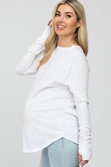 White Basic Raglan Long Sleeve Maternity Top