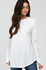 White Basic Raglan Long Sleeve Maternity Top