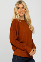 Rust Crochet Lace Dolman Sleeve Top