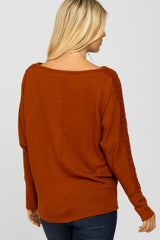 Rust Crochet Lace Dolman Sleeve Top