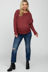 Burgundy Crochet Lace Dolman Sleeve Maternity Top