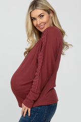 Burgundy Crochet Lace Dolman Sleeve Maternity Top