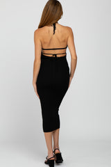 Black Front Cutout Halter Maternity Midi Dress