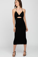 Black Front Cutout Halter Maternity Midi Dress