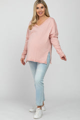 Pink Unfinished Seam Maternity Long Sleeve Top