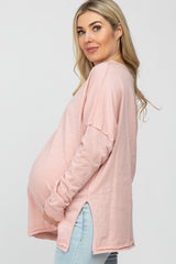 Pink Unfinished Seam Maternity Long Sleeve Top