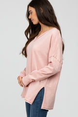 Pink Unfinished Seam Long Sleeve Top