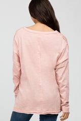 Pink Unfinished Seam Long Sleeve Top