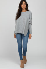 Heather Grey Soft Knit Long Sleeve Top