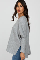 Heather Grey Soft Knit Long Sleeve Top