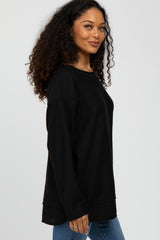 Black Brushed Waffle Knit Long Sleeve Top