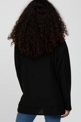 Black Brushed Waffle Knit Long Sleeve Top