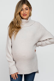 Grey Knit Turtleneck Maternity Sweater