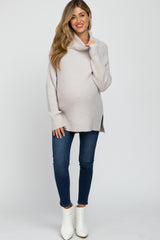 Grey Knit Turtleneck Maternity Sweater