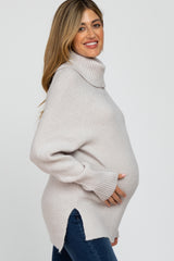 Grey Knit Turtleneck Maternity Sweater