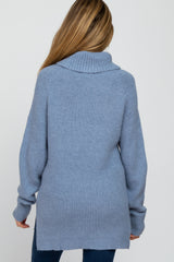 Blue Knit Turtleneck Maternity Sweater