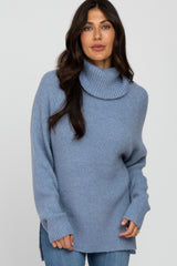 Blue Knit Turtleneck Sweater