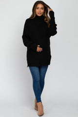 Black Knit Turtleneck Maternity Sweater