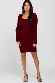 Burgundy Puff Sleeve Sweater Dress