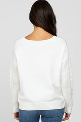 White Knit Braided Sleeve Sweater