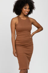 Camel Textured Fitted Dress