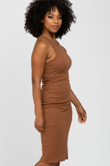 Camel Textured Fitted Dress