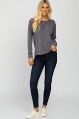 Navy Heather Long Sleeve Top