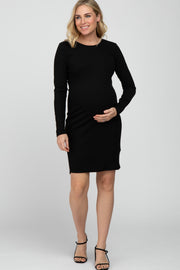 Black Ribbed Cutout Back Maternity Dress