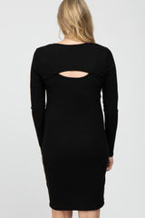 Black Ribbed Cutout Back Maternity Dress