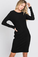 Black Ribbed Cutout Back Maternity Dress