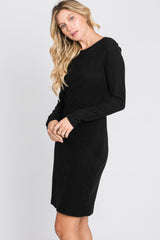 Black Ribbed Cutout Back Dress