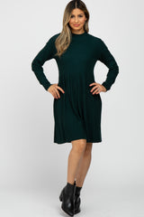 Green Ribbed Mock Neck Long Sleeve Maternity Dress