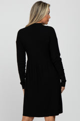 Black Ribbed Mock Neck Long Sleeve Maternity Dress