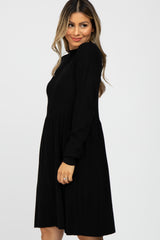 Black Ribbed Mock Neck Long Sleeve Dress