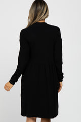 Black Ribbed Mock Neck Long Sleeve Dress