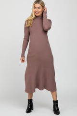 Mauve Mock Neck Flared Maternity Midi Dress