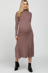 Mauve Mock Neck Flared Maternity Midi Dress