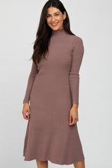 Mauve Mock Neck Flared Midi Dress