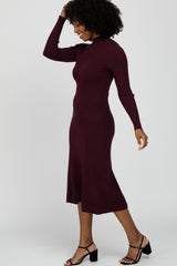 Burgundy Mock Neck Flared Midi Dress