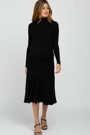 Black Mock Neck Flared Maternity Midi Dress