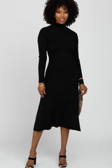 Black Mock Neck Flared Maternity Midi Dress