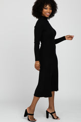 Black Mock Neck Flared Midi Dress