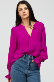 Magenta Long Ruffle Sleeve Blouse