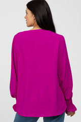 Magenta Long Ruffle Sleeve Blouse